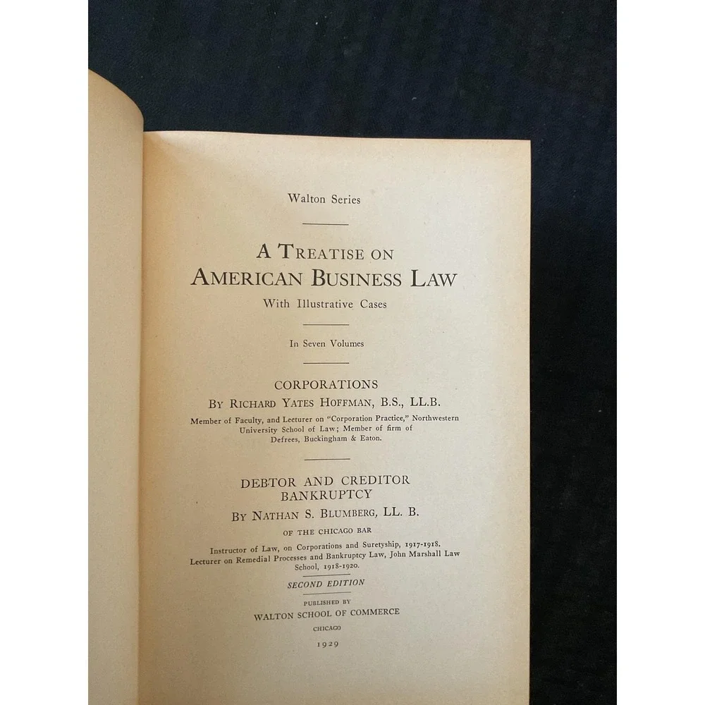 Vintage Walton Series Business Law Treatise American Law 1927 1929 Set Hardcover